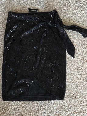 NWT Express Black Sequin Wrap Pencil Skirt